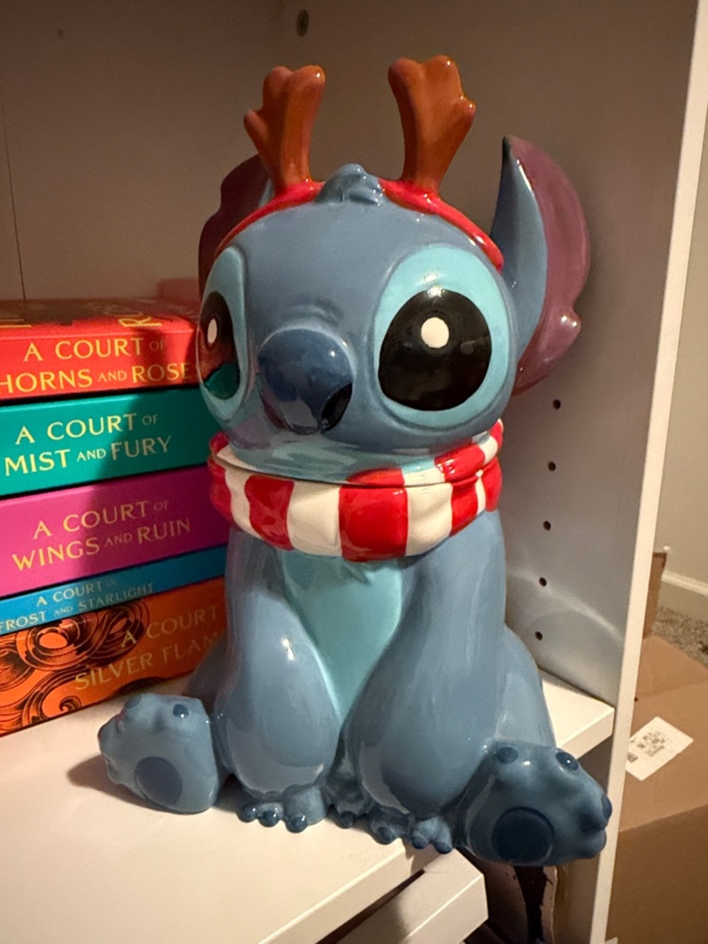 Festive Blue Stitch Figurine with Red & White Scarf